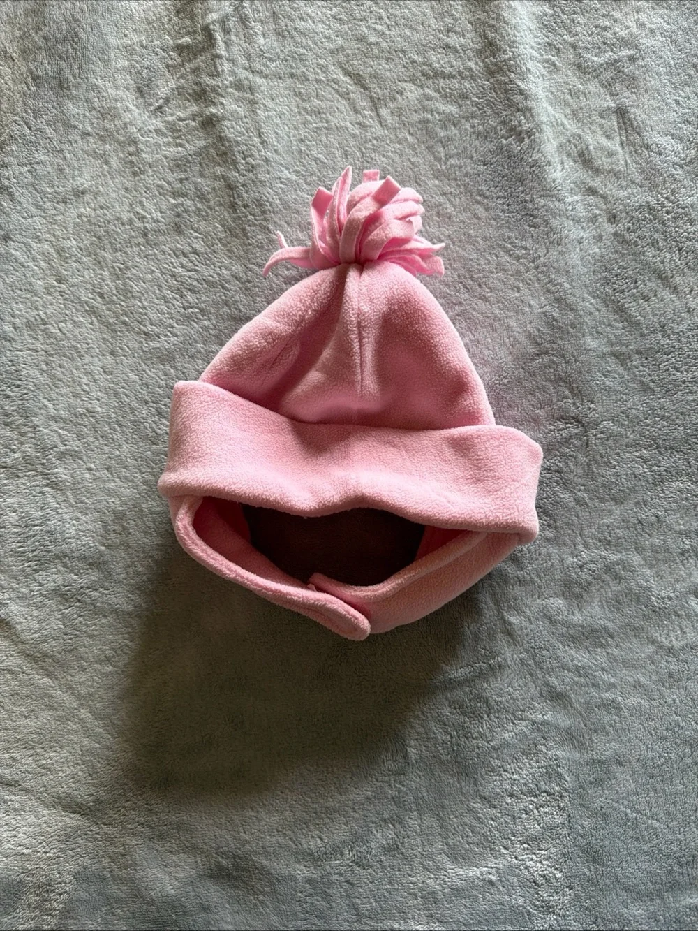 Toddler Girls Pink Fleece Winter Hat 2T-5T Pom Pom Ear Flap Velcro Hat